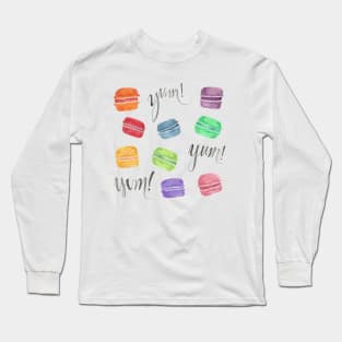 Yum! Rainbow Macarons Watercolor Illustration Long Sleeve T-Shirt